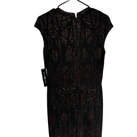 Revolve Betsy & Adam Long Cap Sleeve Glitter Black Ombre Maxi Formal Gown - Picture 7 of 8